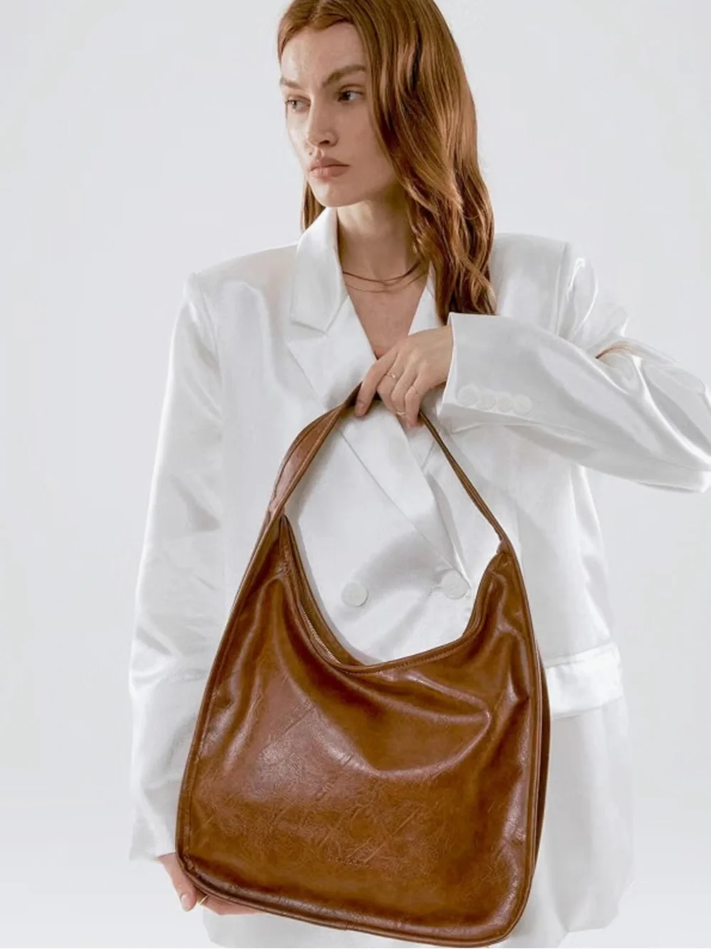 Newbella Brown Hobo Shoulder Bag – Classic PU Leather Tote